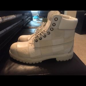 White Patchwork Timberlands